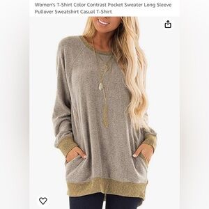 Women’s color contrast pocket sweater in taupe